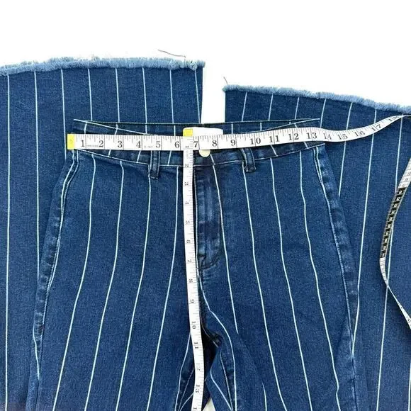 Petra 153 Jeans High Rise Striped Wide Bell Flare Boho Womens Size 7/27 Stretch - Picture 8 of 9
